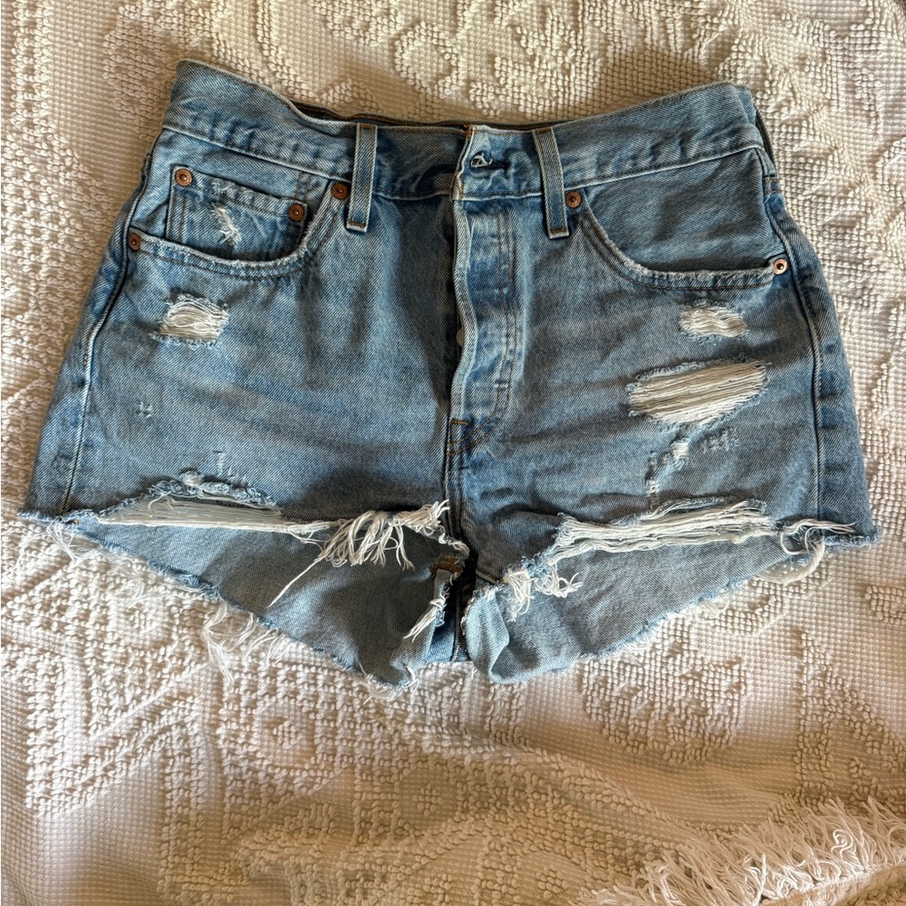 Levi's Light Blue Distressed Jean Shorts